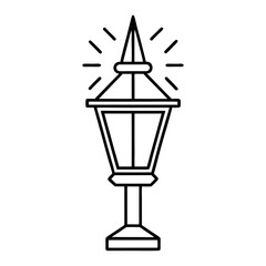 Vintage Street Lamp Icon Vector Illustration. Outdoor Lighting Outline Design