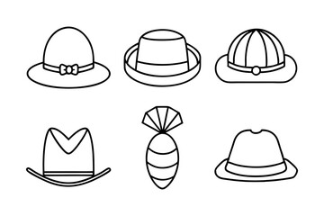 Hat Silhouette Collection Vector. Cowboy Witch Fedora Cap Icon Set