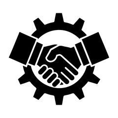Handshake Gear Icon Vector Illustration. Industrial Partnership Symbol Silhouette