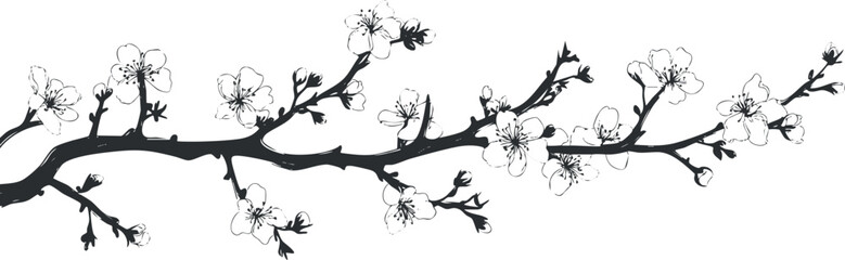 Fototapeta premium A silhouette of a blossoming branch with delicate flowers, perfect for elegant decor or design.