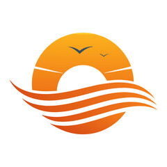 Sunset with Clouds and Bird Icon Vector Illustration