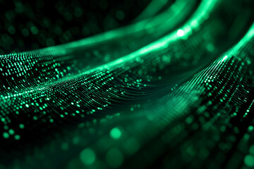Abstract green digital wave texture, binary code flowing smoothly, symbolizing technology, data, and innovation, ideal for tech concepts