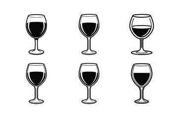Six Wine Glass Silhouettes in Different Fill Levels