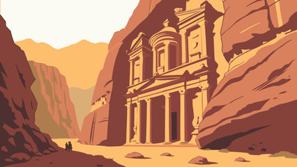 Digital Vector Painting of Petra’s Al-Khazneh in Warm Sunset Glow. Perfect for: Jordan Independence Day, Petra