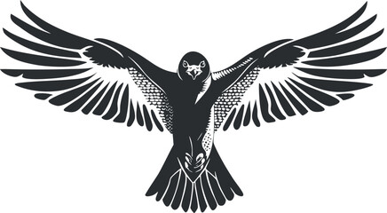 Obraz premium Black and white eagle silhouette with wings spread wide, symbolizing freedom and majesty.