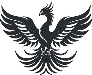 Obraz premium Black silhouette of a mythical phoenix bird with spread wings symbolizing rebirth and power.