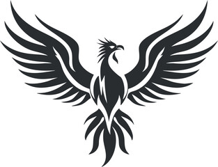 Fototapeta premium Black and white phoenix illustration with spread wings, symbolizing rebirth and strength.