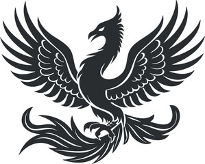 Fototapeta premium Stylized black phoenix with outstretched wings symbolizing rebirth and transformation in mythical art.