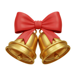 Gold Christmas Bells with Red Bow 3D Rendering