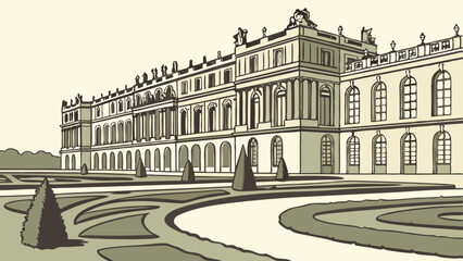 Vector of the Palace of Versailles with Grand Baroque Architecture. Perfect for: Bastille Day, France