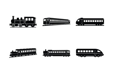 Simple Black Silhouette Illustrations of Various Train Types