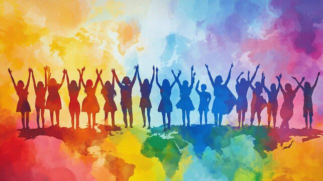 A powerful illustration of diverse people holding hands in unity, symbolizing human rights, dignity, and equality.