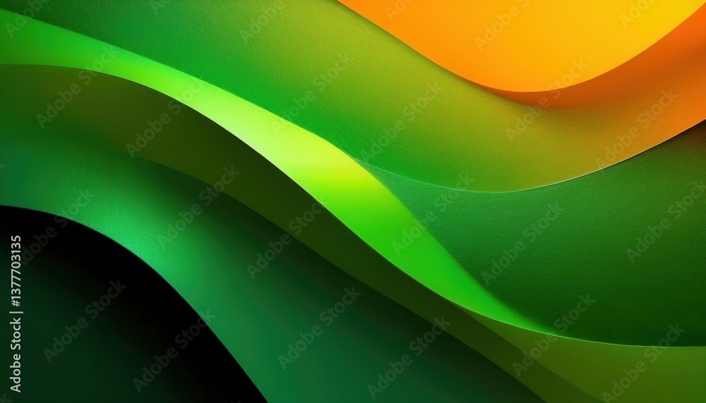 Aufkleber abstract green wave pattern with gradient yellow-orange background, layered paper texture, modern fl