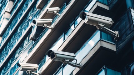 Obraz premium Security Cameras Mounted on Exterior Wall of Modern Building