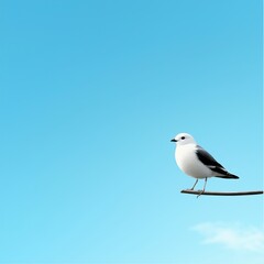 Fototapeta premium A minimalist illustration depicts a small white bird perched delicately on a slender branch against a serene, pale blue sky showcasing a jida89 inspired design aesthetic.