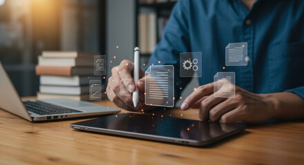 Digital document management workflow using a stylus and tablet for efficient business