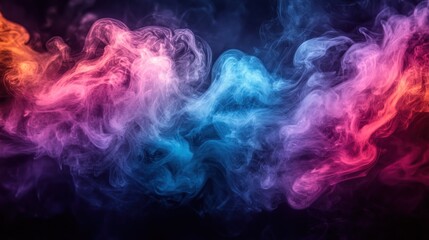Colorful smoke swirling on dark background. Use Abstract design element