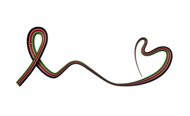 3d Flag Of Kenya Heart Shape Shiny Wavy Awareness Ribbon Flag 3d Illustration