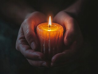 Flickering candle illuminating hope dark room inspirational image intimate setting close-up resilience concept