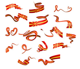 Set Of Different Style Of North Macedonia Abstract Ribbon Flags 3d Illustration