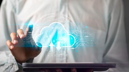cloud computing backup technology concept ,Access to server communication services ,database connection with modern hardware and software ,interface for uploading and downloading data