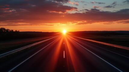Obraz premium The sunset over the highway made the long drive worthwhile