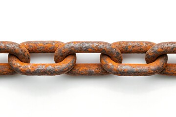 Obraz premium A rusty chain links, a symbol of enduring strength and weathered time, against a stark white background.