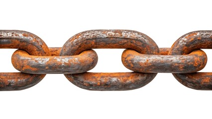 Obraz premium A weathered chain, a symbol of resilience and enduring strength, showing the marks of time and countless burdens borne, against a stark white background.