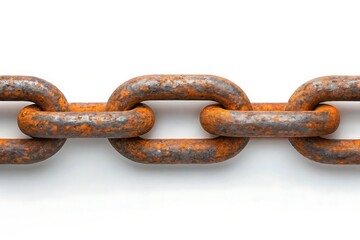 Obraz premium A weathered rusty chain, a symbol of resilience and time's passage, interconnected links against a stark white background.