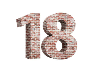 Number Eighteen 18 Digit Made Of Old Grunge Texture Wall Of Bricks Background 3D Illustration