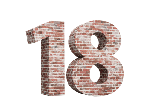 Number Eighteen 18 Digit Made Of Old Grunge Texture Wall Of Bricks Background 3D Illustration - Powered by Adobe