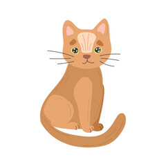 Stylized orange kitten with soft fur, curved tail, and green eyes in a peaceful pose, perfect for friendly pet illustrations and calm character art.