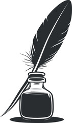 Illustration of a quill and ink bottle, symbolizing traditional writing and calligraphy.