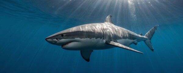 Obraz premium A large shark is swimming in the ocean