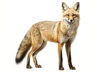 Fototapeta premium Golden Gaze of the Fox: Captivating image showcases a fox in its full glory, its rich, golden fur glistening under the sunlight, standing gracefully. 