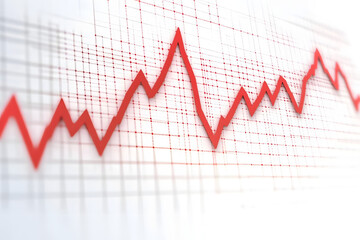 Red stock market graph line depicting a declining trend on a white grid background. Concept of financial crisis and stock market crash. 3D Rendering