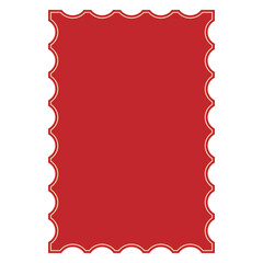 Red Decorative Scalloped Frame Cartoon Postage Stamp Blank Template Copy Space Vector Illustration Isolated on White Background