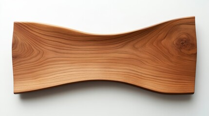 A uniquely shaped wooden serving tray placed on a white surface