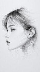 A pencil sketch of a beautiful young woman in profile.