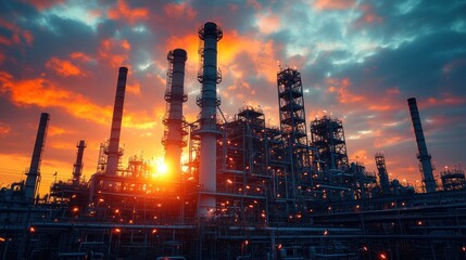 Obraz premium Industrial plant at sunset