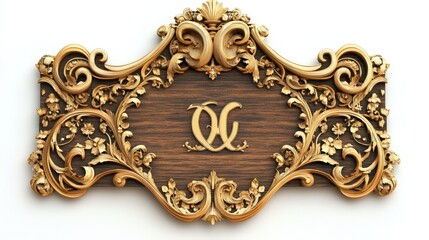 An Ornate Wooden Plaque Adorned With Gold Leaf Foliage