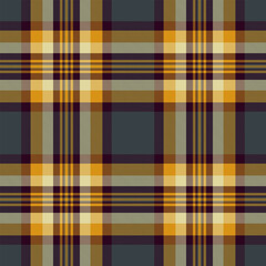 Equal fabric plaid vector, repetitive seamless tartan background. Messy texture check pattern textile in dark and amber colors.