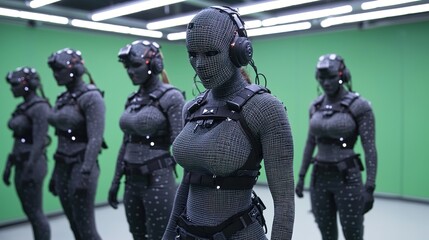 Fototapeta premium Behind the scenes at a green screen studio motion capture technology showcase