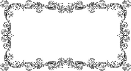 A filigree heraldic crest motif floral pattern border frame. Original design in a vintage style.