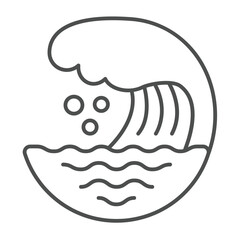 Sea wave with foam thin line icon, tropical voyage concept. Vector graphics. Big water wave, ocean landscape bubble sign on white background, outline style icon for mobile or web design.