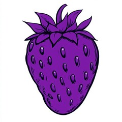 Bright Purple Strawberry with Detailed Leaves and Seeds Illustration