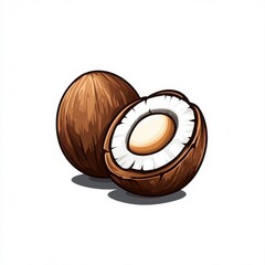 Coconut with outer shell and inner white flesh displayed prominently