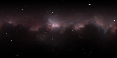 360 degree space nebula. Giant interstellar cloud with stars, equirectangular projection, environment map. Spherical panorama. 3d illustration
