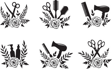  Elegant Floral Hair Stylist SVG Bundle | Barber & Salon Tools Clipart
