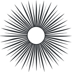 Obraz premium Black and white sunburst illustration with radial lines and circular center in abstract design.